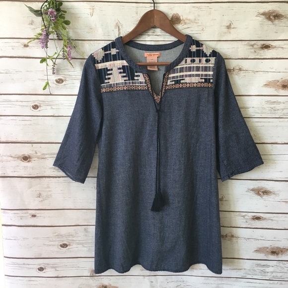 Flying Tomato Dresses & Skirts - Flying Tomato boho embroidery chambray dress